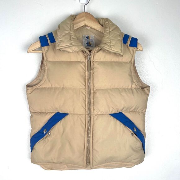 Vintage Tan Beige Puffer Vest Full Zip Size Medium‎ Snap Pockets VTG - Picture 1 of 12